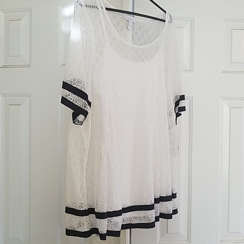 White and navy charter club blouse